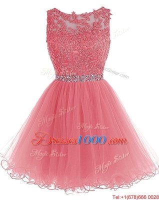 Watermelon Red Scoop Zipper Beading and Lace Custom Made Sleeveless