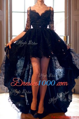 Off the Shoulder Lace Half Sleeves High Low Prom Evening Gown and Lace