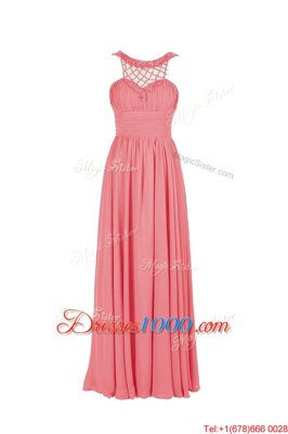 Beauteous Watermelon Red Scoop Neckline Beading Dress for Prom Sleeveless Zipper