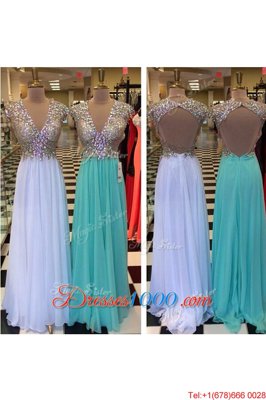 White V-neck Backless Beading Evening Party Dresses Sleeveless