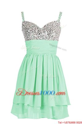 Chiffon Sweetheart Sleeveless Zipper Beading and Ruching Womens Evening Dresses in Apple Green