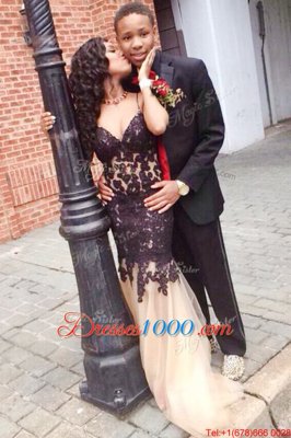 Dramatic Mermaid Floor Length Champagne Formal Evening Gowns Spaghetti Straps Sleeveless Lace Up