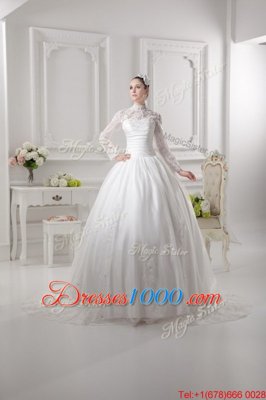 Super Long Sleeves Sweep Train Zipper Lace Wedding Dress