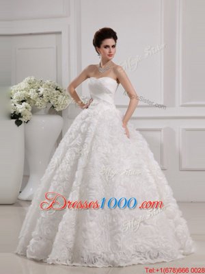 Lace Wedding Dress White Lace Up Sleeveless Floor Length