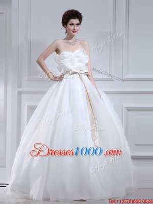 Elegant With Train Empire Sleeveless White Wedding Dress Court Train Lace Up