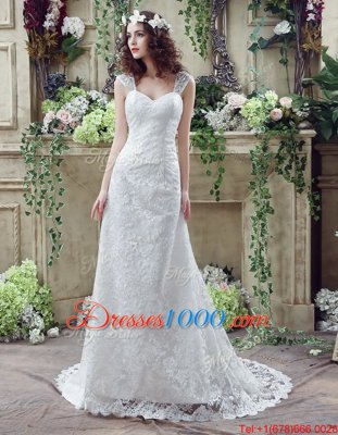 Amazing Strapless Sleeveless Wedding Gown Floor Length Lace and Appliques and Ruching White Tulle