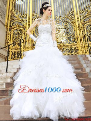 Sleeveless Beading and Ruffles Zipper Wedding Gown