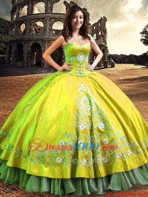 Cute Yellow Green One Shoulder Neckline Lace and Embroidery Sweet 16 Dresses Sleeveless Lace Up