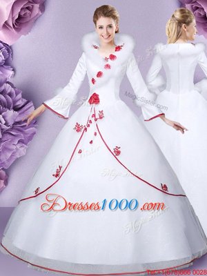 Lace Long Sleeves Zipper Floor Length Embroidery and Hand Made Flower Sweet 16 Dresses