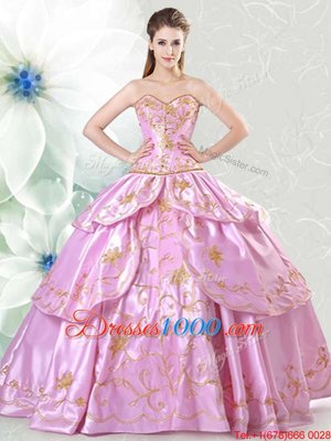 Lilac Sweetheart Neckline Embroidery Quince Ball Gowns Sleeveless Lace Up