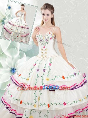 Dramatic Sleeveless Embroidery and Ruffled Layers Lace Up 15 Quinceanera Dress
