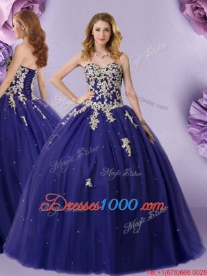 Luxurious Dark Purple Sweet 16 Quinceanera Dress Military Ball and Sweet 16 and Quinceanera and For with Hand Made Flower Sweetheart Sleeveless Zipper