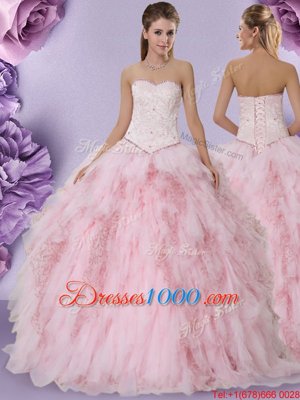 Tulle Sleeveless Floor Length Sweet 16 Dress and Beading and Lace and Ruffles