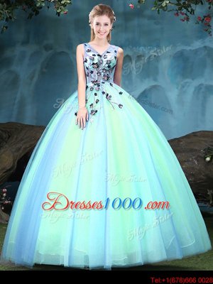 Noble Multi-color Sleeveless Appliques Floor Length Quince Ball Gowns