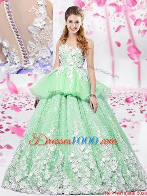 Edgy Scoop Sleeveless Organza and Tulle Lace Up Quinceanera Gowns for Military Ball and Sweet 16 and Quinceanera