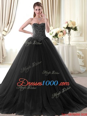 Sexy Black Sweetheart Neckline Beading Quinceanera Dress Sleeveless Lace Up