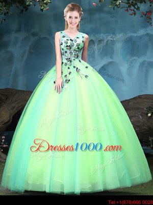 Multi-color Tulle Lace Up 15 Quinceanera Dress Sleeveless Floor Length Appliques