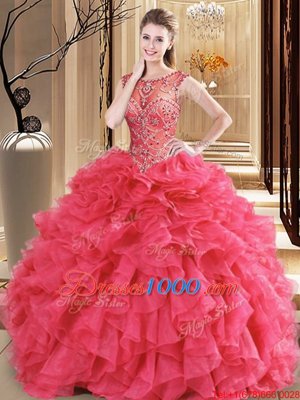 Scoop Organza Sleeveless Floor Length Quinceanera Dresses and Beading and Ruffles