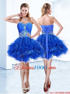 Knee Length Royal Blue Club Wear Sweetheart Sleeveless Lace Up
