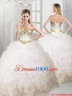 Extravagant Ball Gowns Ball Gown Prom Dress White Sweetheart Organza Sleeveless Floor Length Lace Up