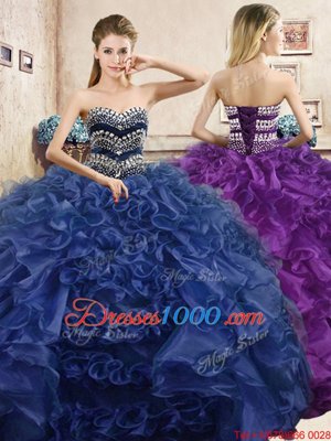 Custom Designed Sleeveless Lace Up Floor Length Beading and Ruffles Quinceanera Dresses