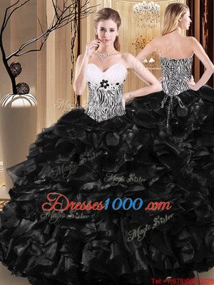 Black Sleeveless Tulle Lace Up Quinceanera Dress for Military Ball and Sweet 16 and Quinceanera