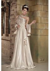 Silk Like Satin One Shoulder Brush Prom Dress Beaded
