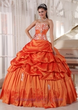 Orange Quinceanera Dress Sweetheart Taffeta Appliques and Ruch