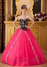 Hot Pink and Black Quinceanera Dress Embroidery Ball Gown