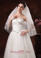 Wedding Party Pearl Trim Edge Tulle Bridal Veil