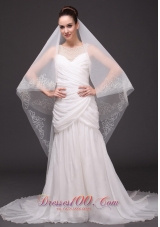 Beading Trim Edge Tulle Bridal Veil For Wedding