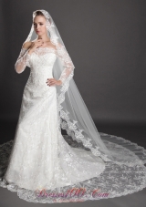 Lace Appliques Edge Waterfall Organza Wedding Veils