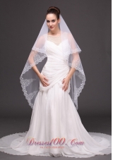 Oval Two-tier White Bridal Veils For Wedding