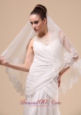 Lace Applique Tulle Wedding Veil Dropped