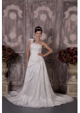 A-line One Shoulder Court Train Taffeta Appliques Wedding Dress