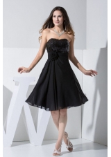Black Knee-length Sequin and Hand Made Flower Prom Dress