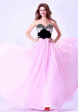 Sweetheart Handle Flower Pink and Black Beaded Prom Dress
