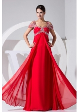 Red Chiffon Straps 2013 Prom Dress with Beading