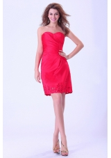 Ruched Coral Red Prom Dress Sweetheart Mini-length