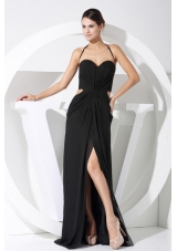 High Slit Halter Black Chiffon Floor-length 2013 Prom Dress