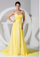 Yellow Chiffon Sweetheart Neckline Brush Train Prom Dress 2013