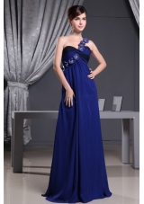 Hand Made Flowers One Shoulder Blue Prom Dress