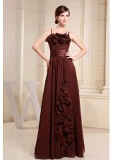 Hand Made Flowers Brown Straps Beading Prom Gown
