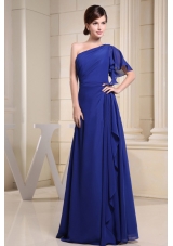 Asymmetrical Butterfly Sleeve Blue Prom Dress Chiffon