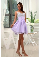 Beading Straps Chiffon Mini-length Lilac Prom Dress