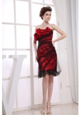 Tulle Hand Made Flowers Knee-length Red Prom Dress