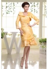 Yellow Prom Dress Knee-length Sweetheart with Jacket