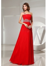 One Shoulder Prom Dresss Red Beaded Chiffon