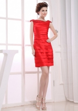 Off the Shoulder Mini Prom Dress Red Ruched Taffeta