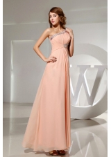 Beading One Shoulder Chiffon Prom Dress Light Pink